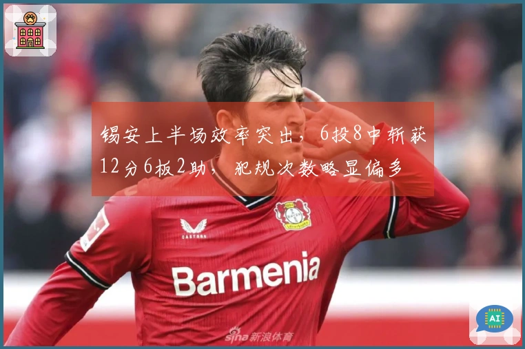 锡安上半场效率突出，6投8中斩获12分6板2助，犯规次数略显偏多